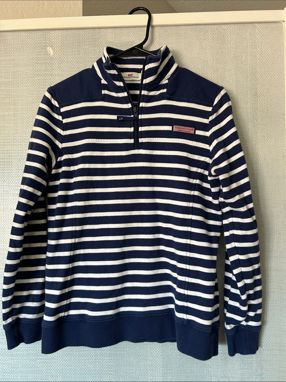 Vineyard Vines Navy and White Striped Quarter-Zip Pullover